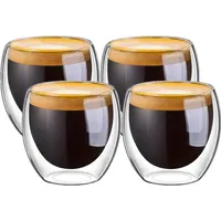 Set 4 Tazas Espresso Doble Pared 150ml Frio Caliente Sin Asa