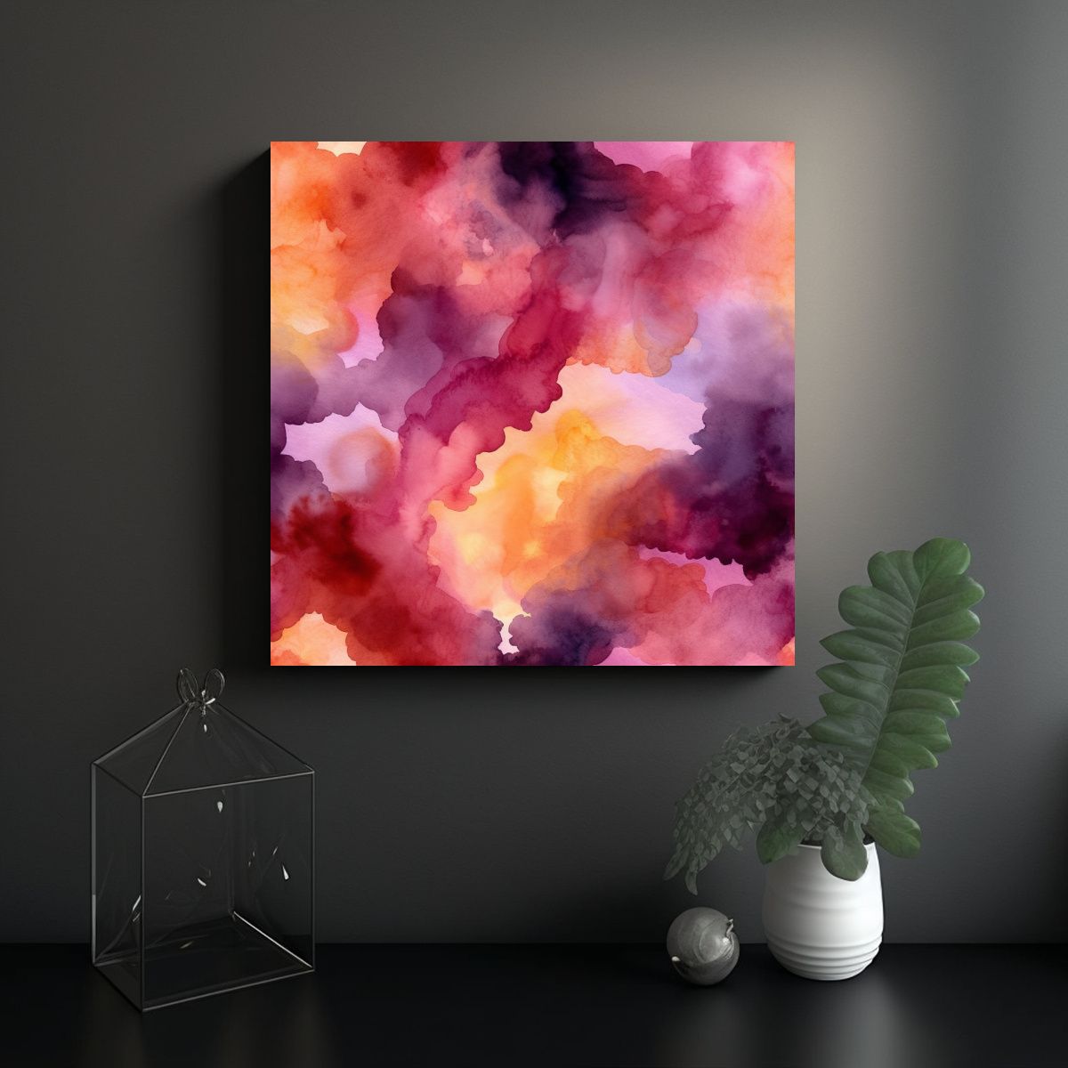 GENERICO - Patrón Acuarela Abstracto Tonos Naranja Impacto 70x70 Cm