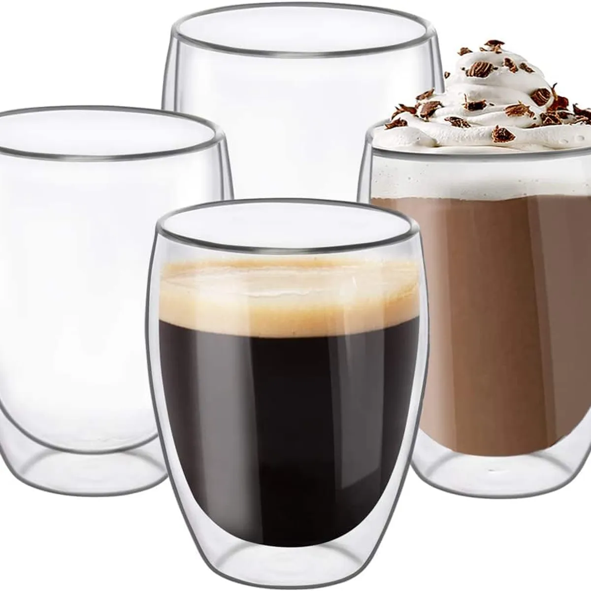 WAKESHOME - Set 4 Tazas Espresso Doble Pared 250ml Frio Caliente Sin Asa