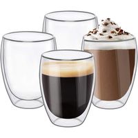 Set 4 Tazas Espresso Doble Pared 250ml Frio Caliente Sin Asa