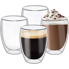 WAKESHOME - Set 4 Tazas Espresso Doble Pared 250ml Frio Caliente Sin Asa