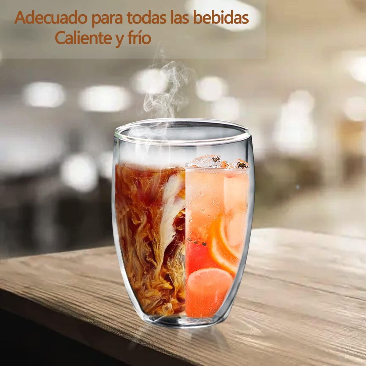 WAKESHOME - Set 4 Tazas Espresso Doble Pared 350ml Frio Caliente Sin Asa