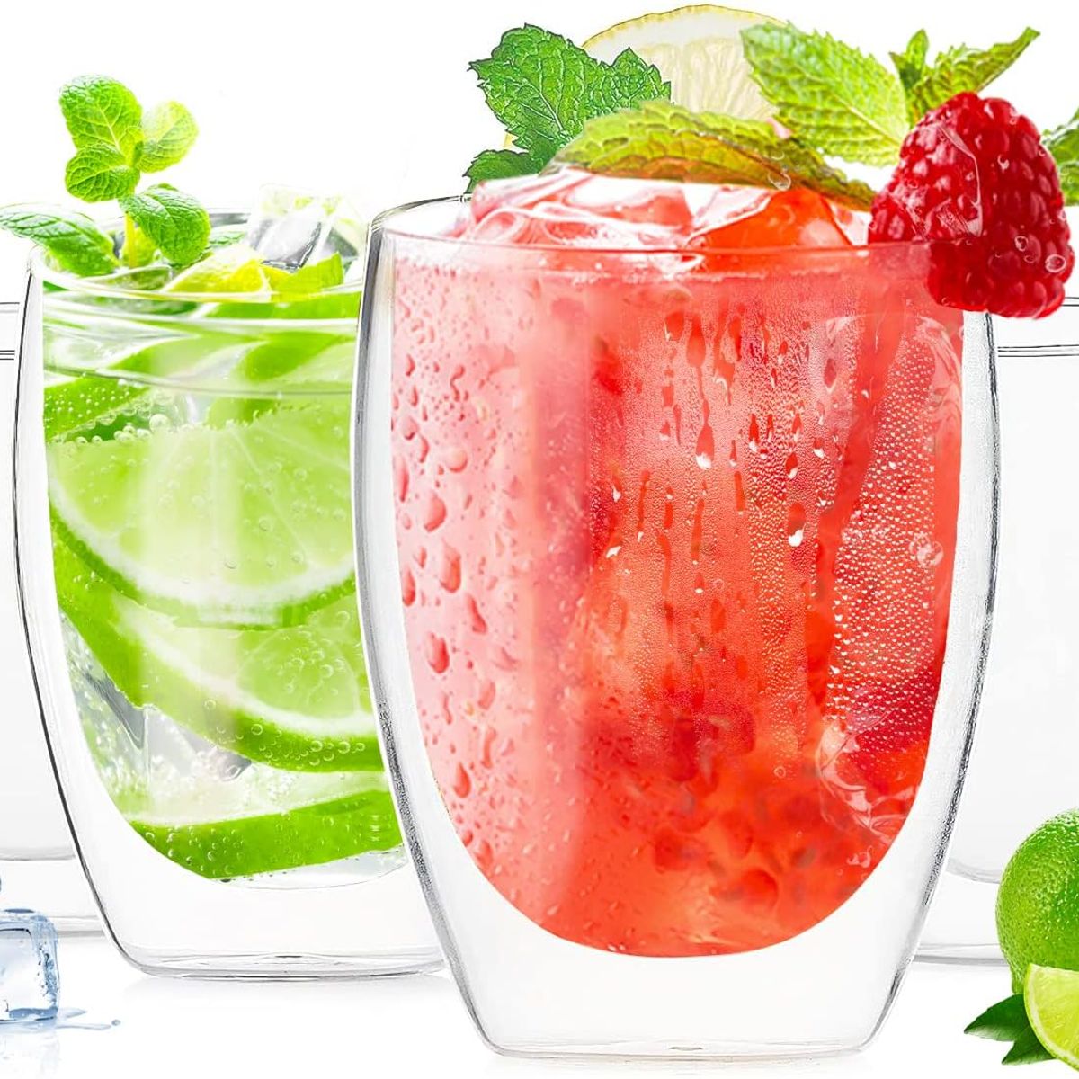 WAKESHOME - Set 4 Tazas Espresso Doble Pared 350ml Frio Caliente Sin Asa