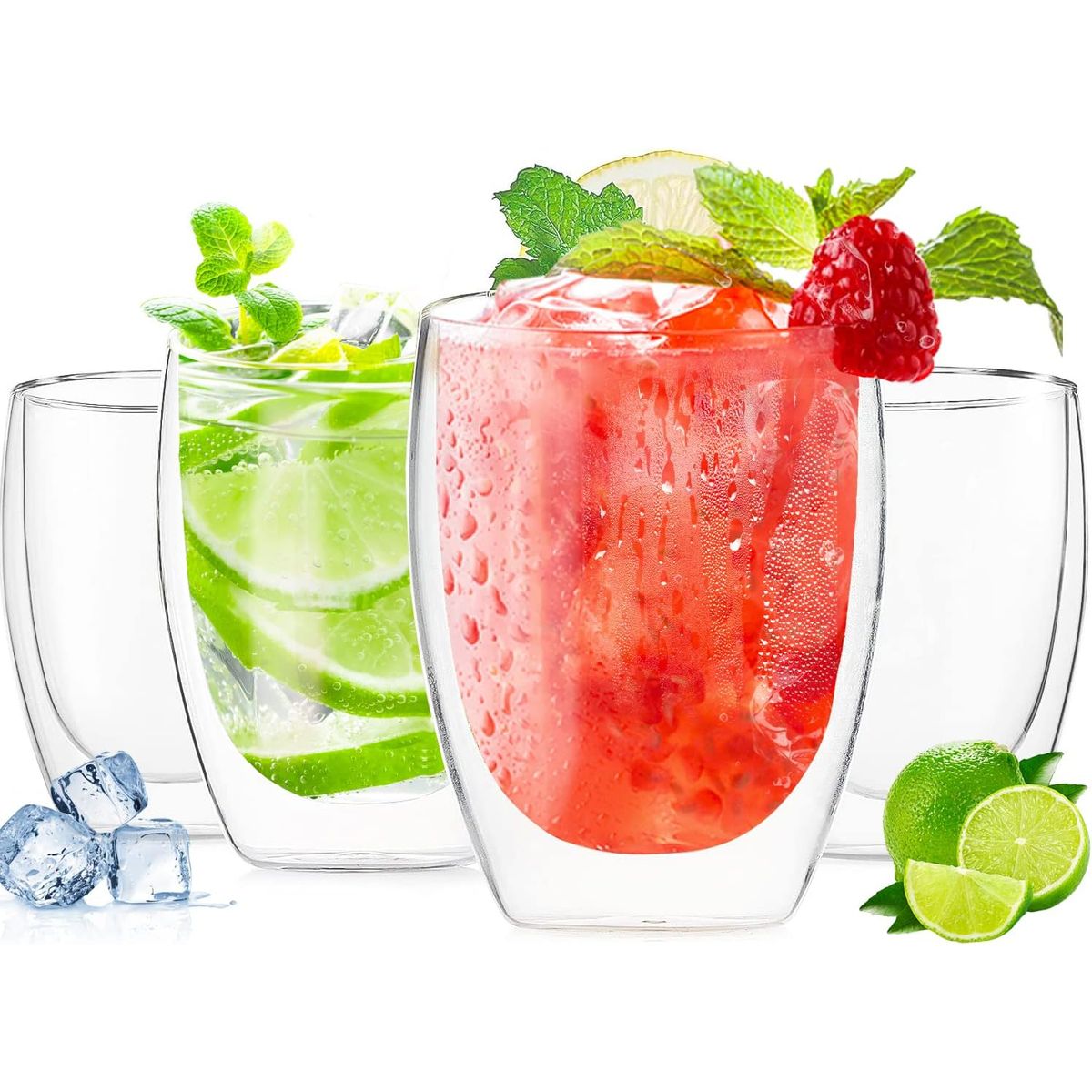 WAKESHOME - Set 4 Tazas Espresso Doble Pared 350ml Frio Caliente Sin Asa