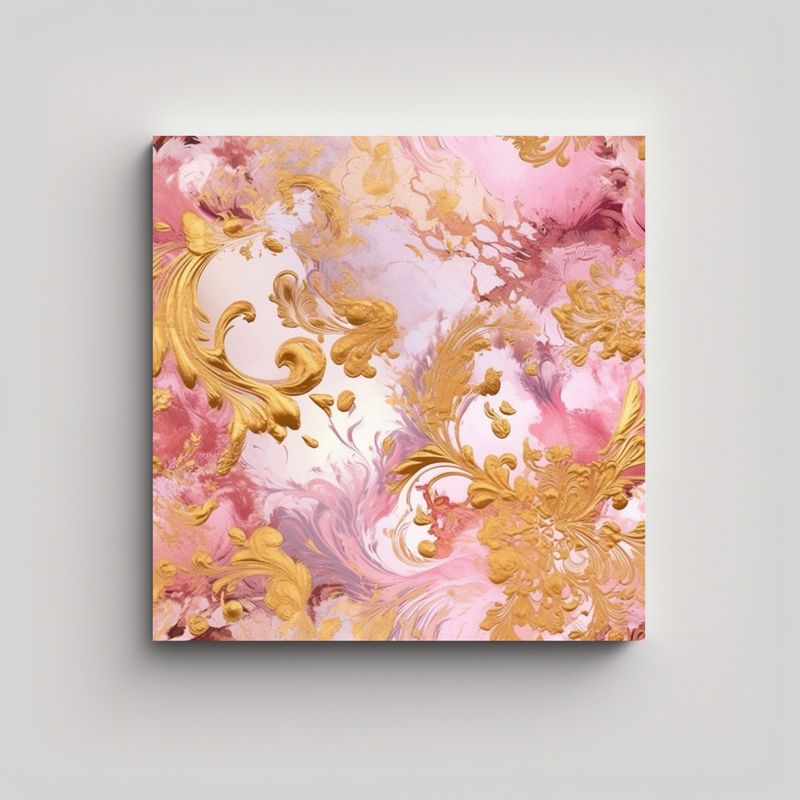 GENERICO - Arte Abstracto En Dorado Y Rosa Estilo Barroco 90x90 Cm