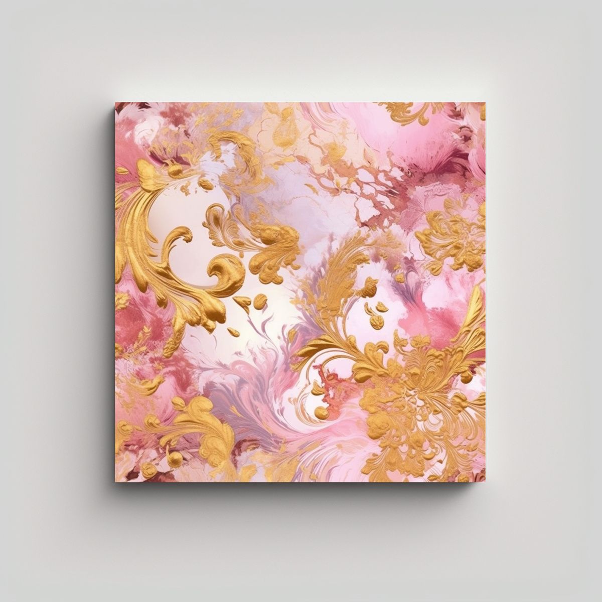 GENERICO - Arte Abstracto En Dorado Y Rosa Estilo Barroco 50x50 Cm