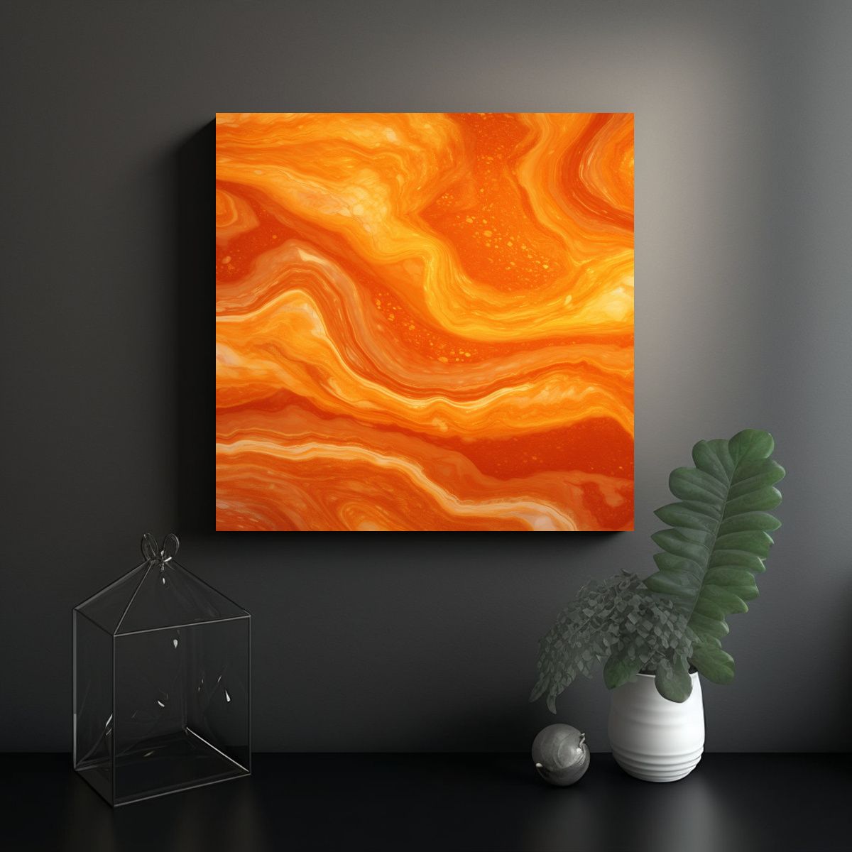 GENERICO - Pintura Decorativa Abstracta Naranja Textura 70x70 Cm