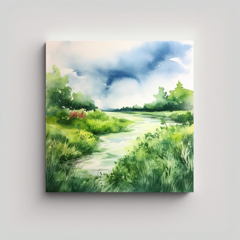 GENERICO - Cuadro Tonos Comedor Estilo Acuarela Verde Agua 90x90 Cm