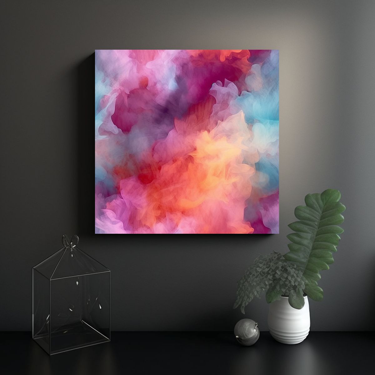 GENERICO - Patrón Acuarela Abstracto Naranja Cuadro 90x90 Cm