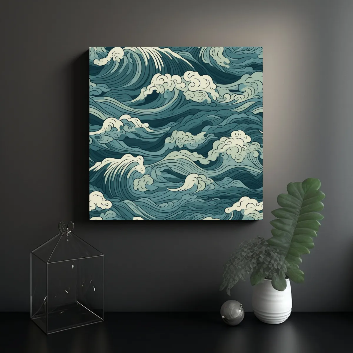 GENERICO - Papel Pintado Azul Con Olas Y Mar En Estilo 50x50 Cm