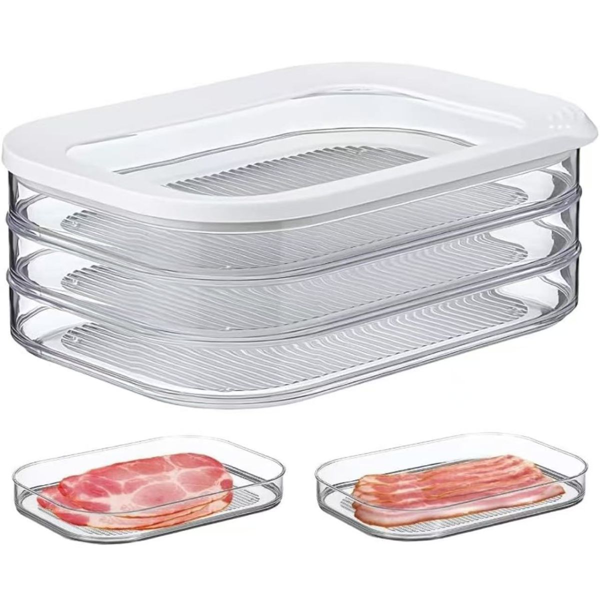 WAKESHOME - Organizador Refrigerador Acrilico Recipiente Carne 3 Niveles