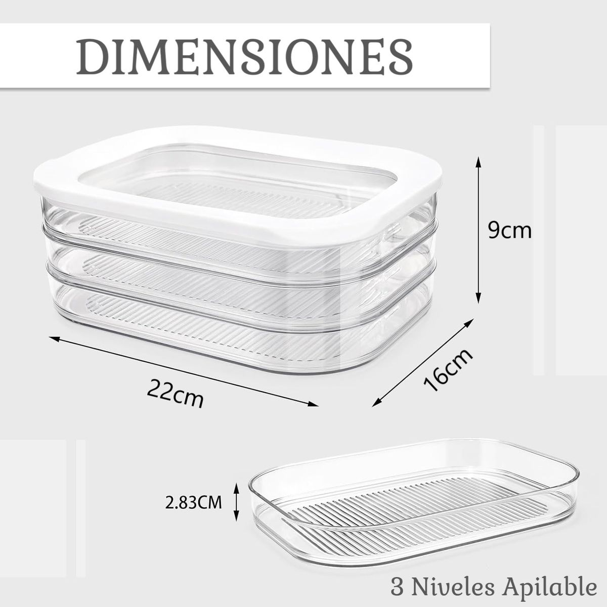 WAKESHOME - Organizador Refrigerador Acrilico Recipiente Carne 3 Niveles