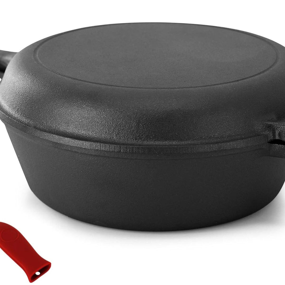 WAKESHOME - Cacerola + Sartén De Hierro Fundido 26x12cm + Mangos Aislante