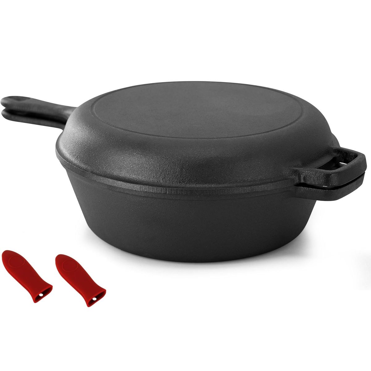 WAKESHOME - Cacerola + Sartén De Hierro Fundido 26x12cm + Mangos Aislante