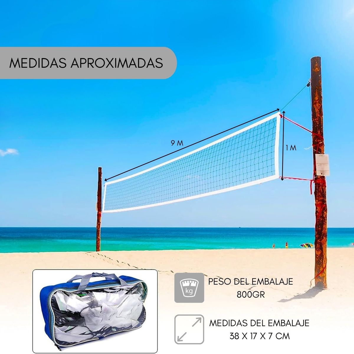 GENERICO - Red Malla De Voleibol Set Voley Playa Interior Exterior