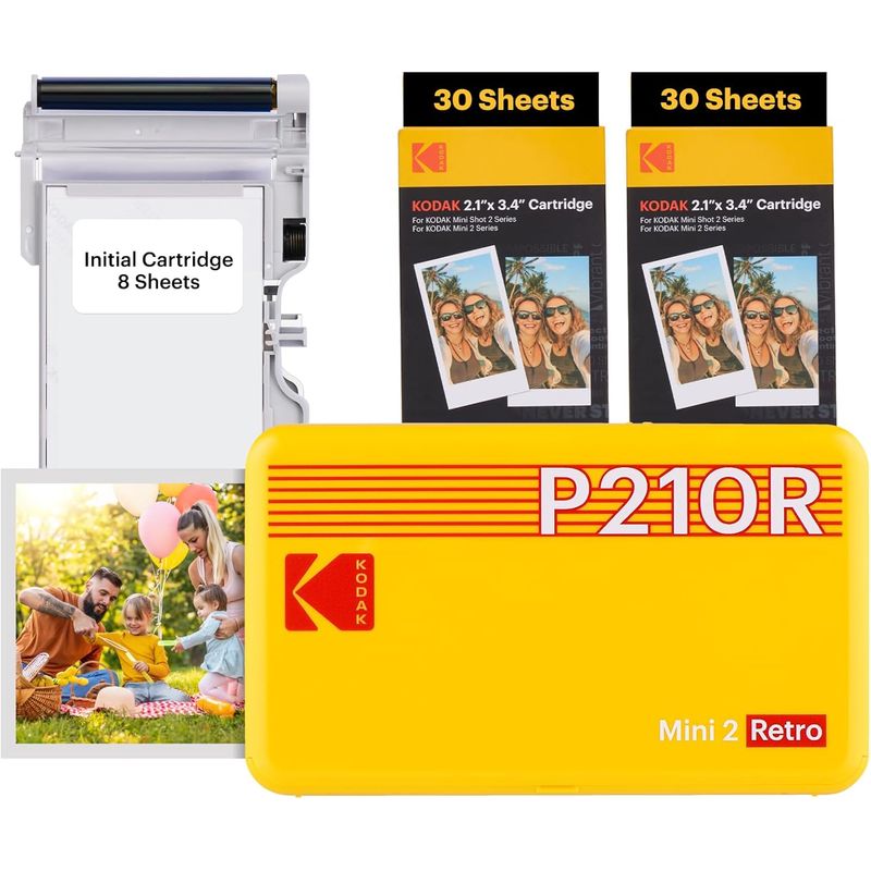 KODAK - Set Impresora De Fotos Kodak Mini 2 Retro 4pass Amarilla + 60 papeles