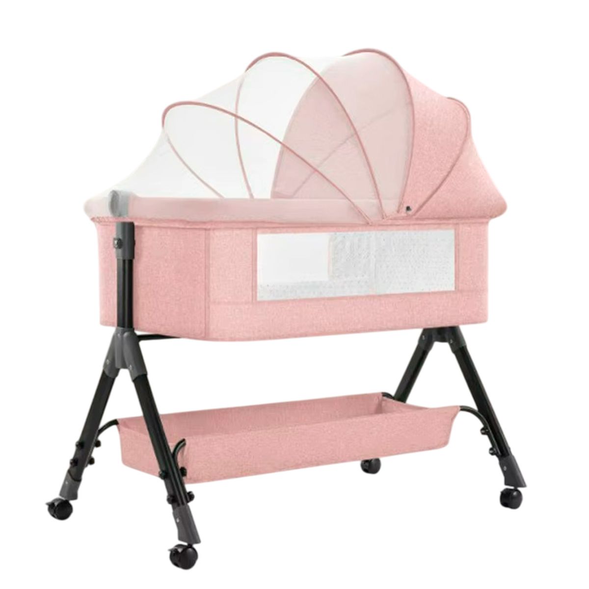 ALPHA - Cuna Colecho Moises Bebe Altura Regulable Safe&soft Gris Rosado