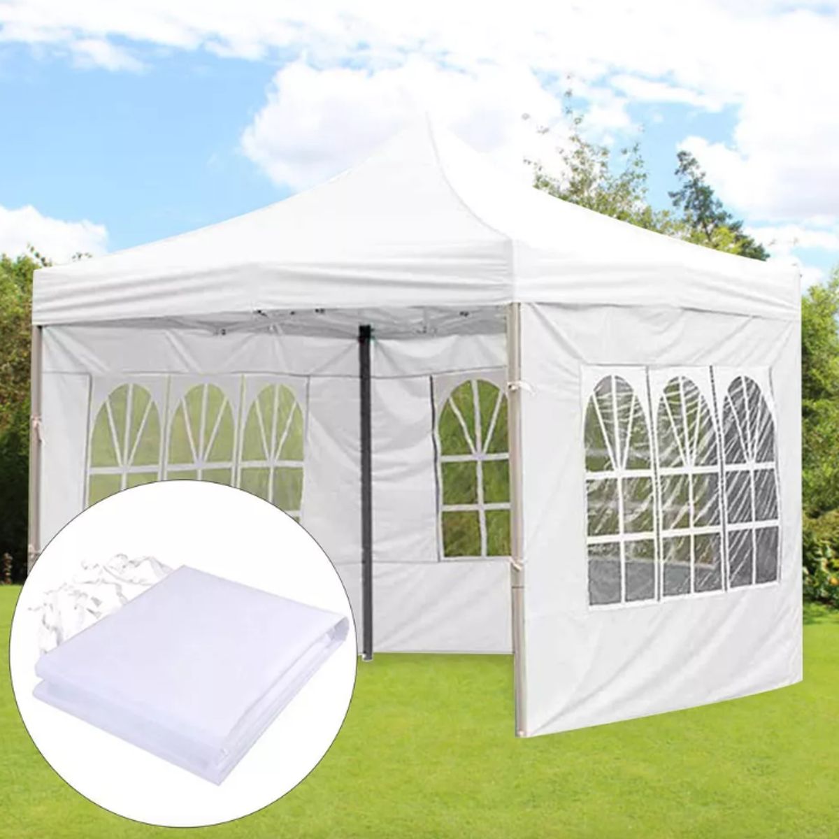 GENERICO - Lateral o Pared Para Toldo Araña 3x3 Blanco con Diseño Ventana