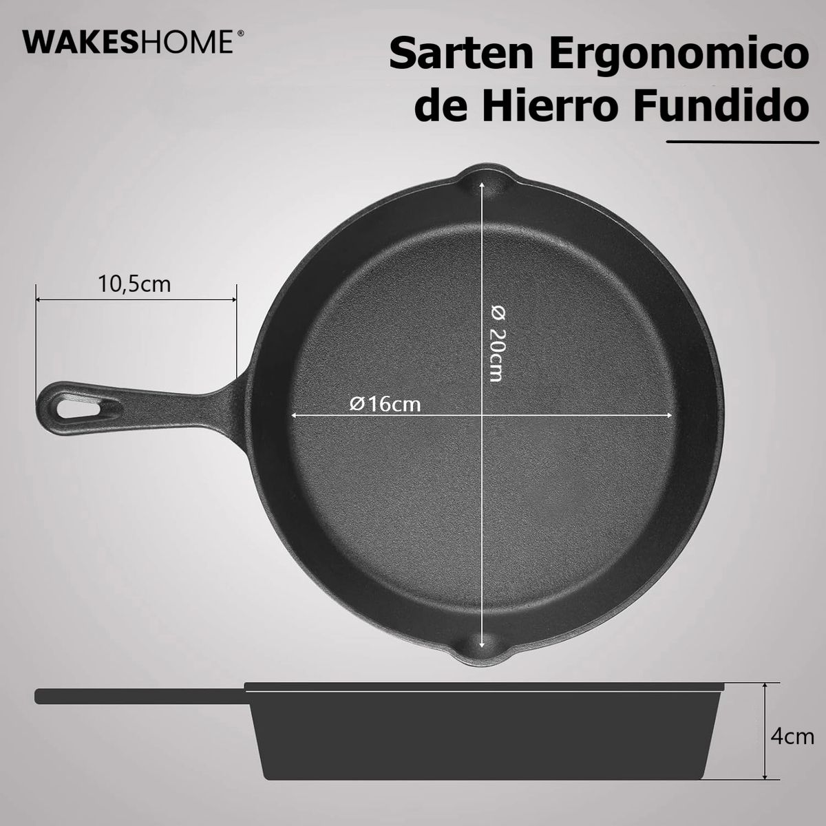WAKESHOME - Sarten Fierro Hierro Fundido 20cm Antiadherente