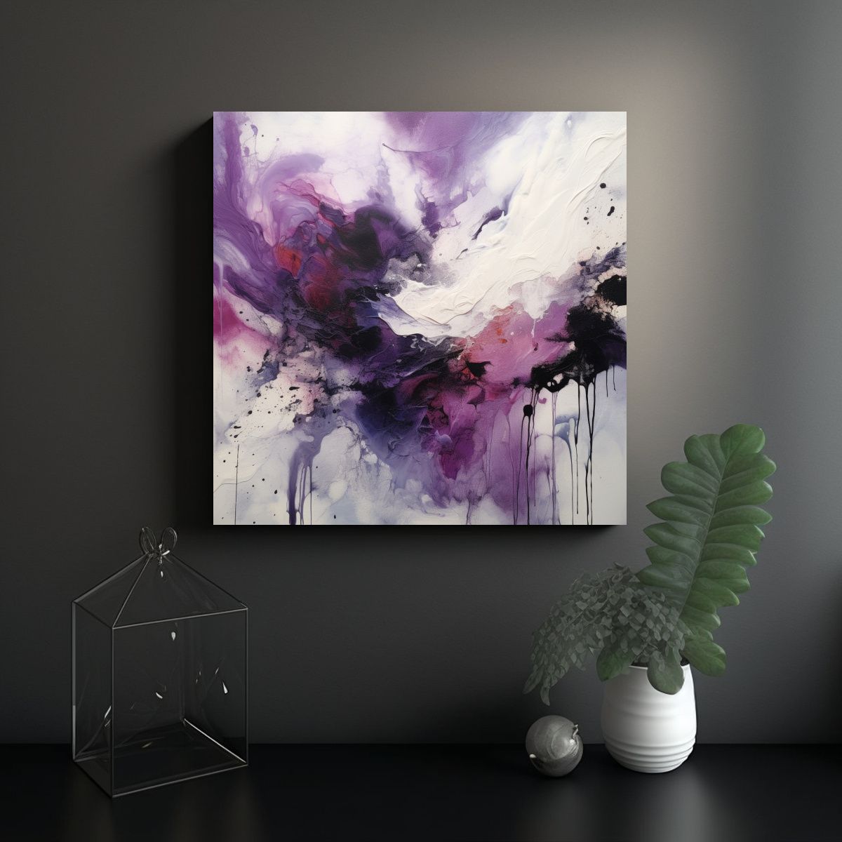 GENERICO - Pintura Abstracta Decadente En Tonos Morados Para 60x60 Cm