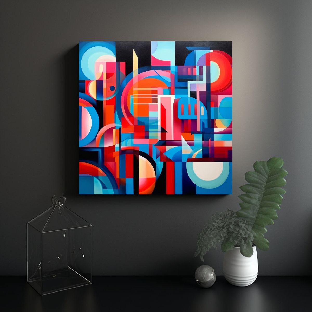 GENERICO - Cuadro Geométrico Abstracto Composición Alegre 60x60 Cm