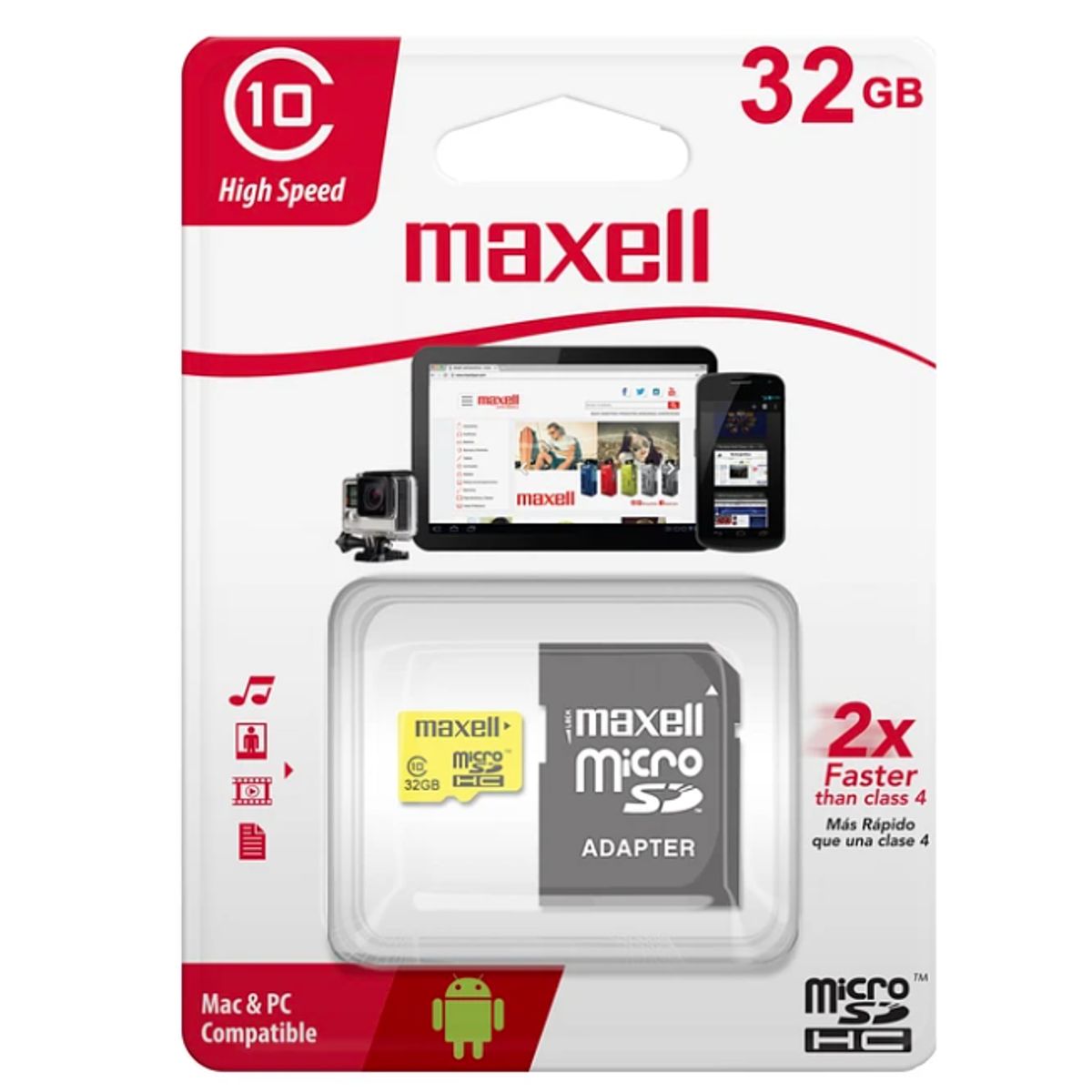 MAXELL - Tarjeta de memoria MicroSD 32GB Maxell + Adaptador 90MBs