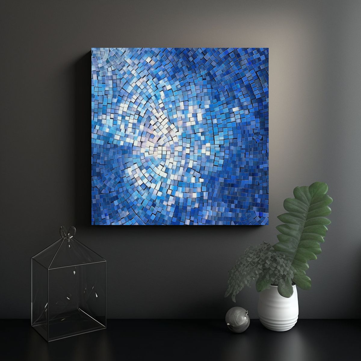 GENERICO - Cuadro Abstracto Mosaico Azul Y Blanco Para 90x90 Cm