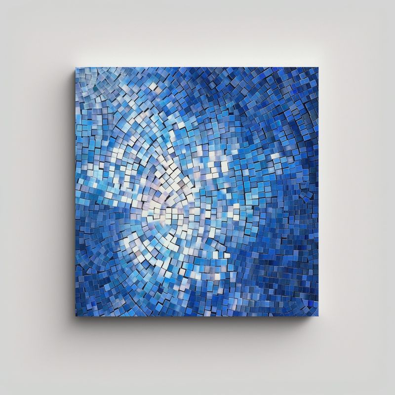GENERICO - Cuadro Abstracto Mosaico Azul Y Blanco Para 50x50 Cm