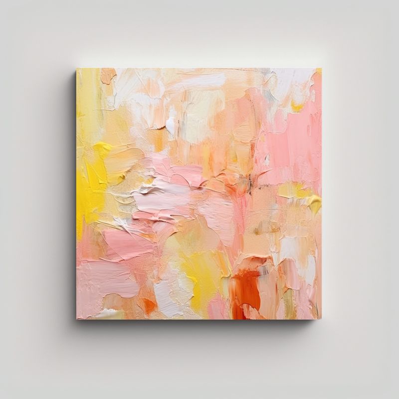 GENERICO - Cuadro Abstracto En Tonos Rosados Amarillos Y 50x50 Cm