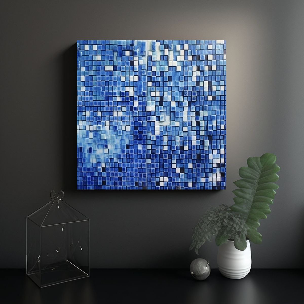 GENERICO - Cuadro Abstracto De Azulejos Azules Y Blancos 50x50 Cm