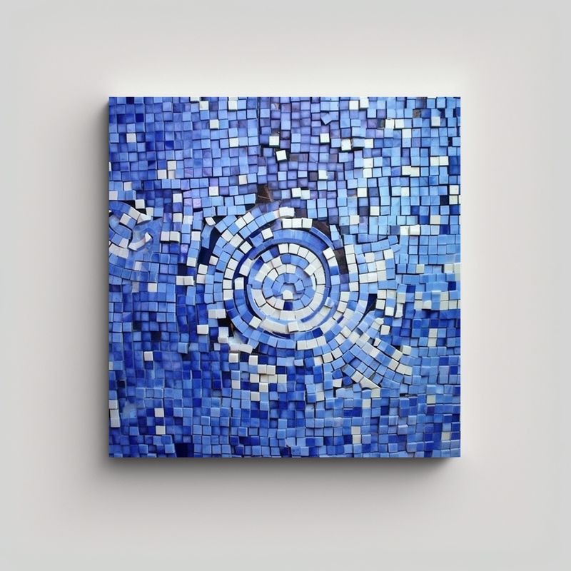 GENERICO - Cuadro Abstracto Azul Y Blanco Estilo Mosaico De 80x80 Cm