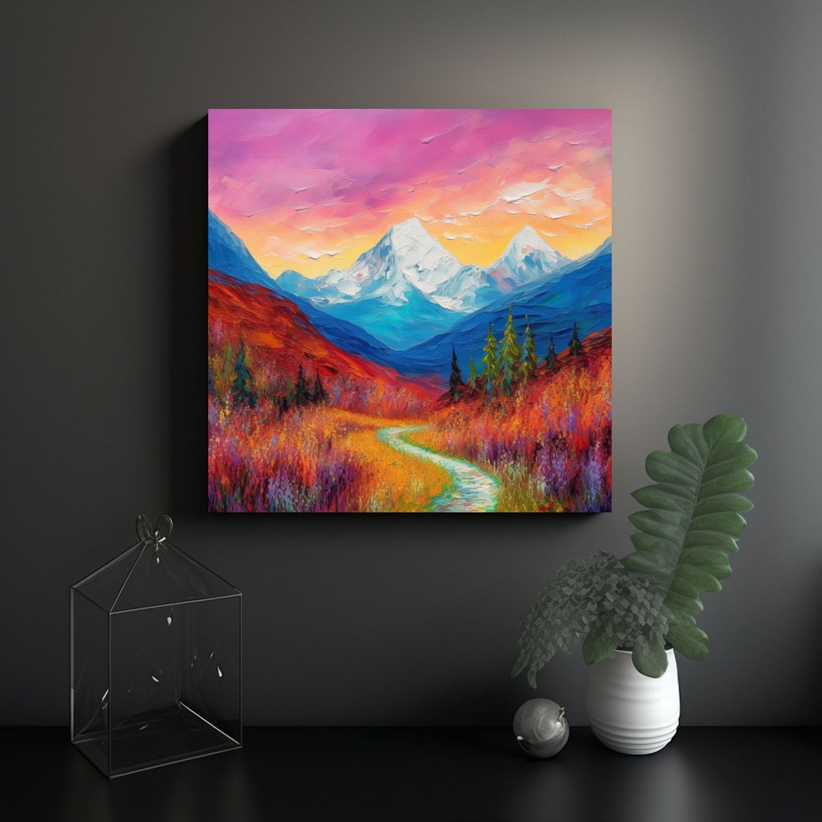 GENERICO - Paisaje Montañoso Sereno Con Tonos Vibrantes 90x90 Cm