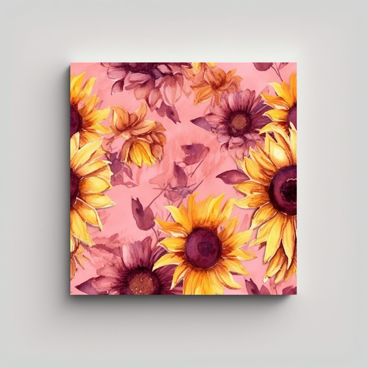 GENERICO - Lienzo Arte Grafico Girasoles Acuarela Sobre 90x90 Cm