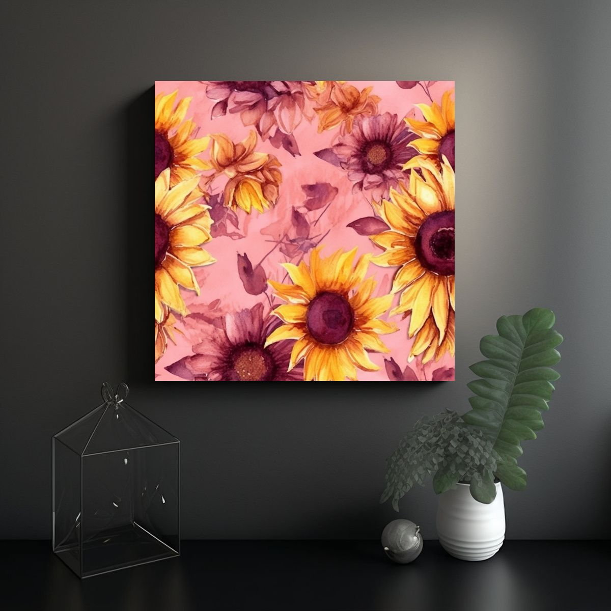 GENERICO - Lienzo Arte Grafico Girasoles Acuarela Sobre 80x80 Cm