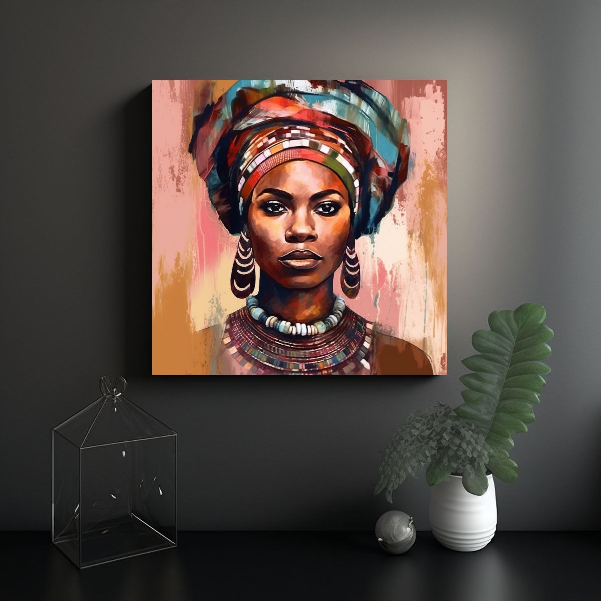 GENERICO - Retrato Mujer Negra étnica Pintura óleo Moderna 60x60 Cm