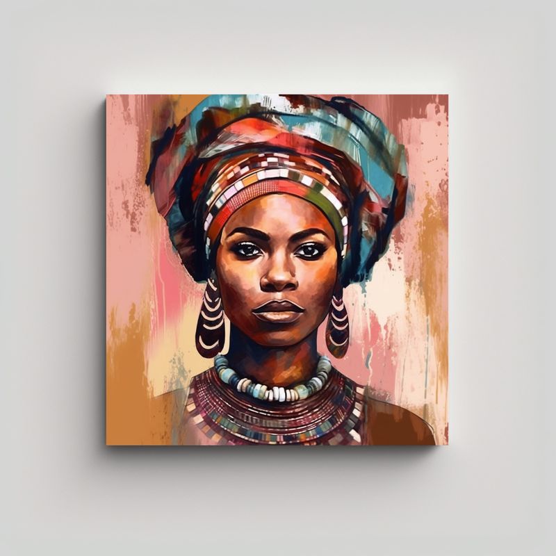 GENERICO - Retrato Mujer Negra étnica Pintura óleo Moderna 50x50 Cm
