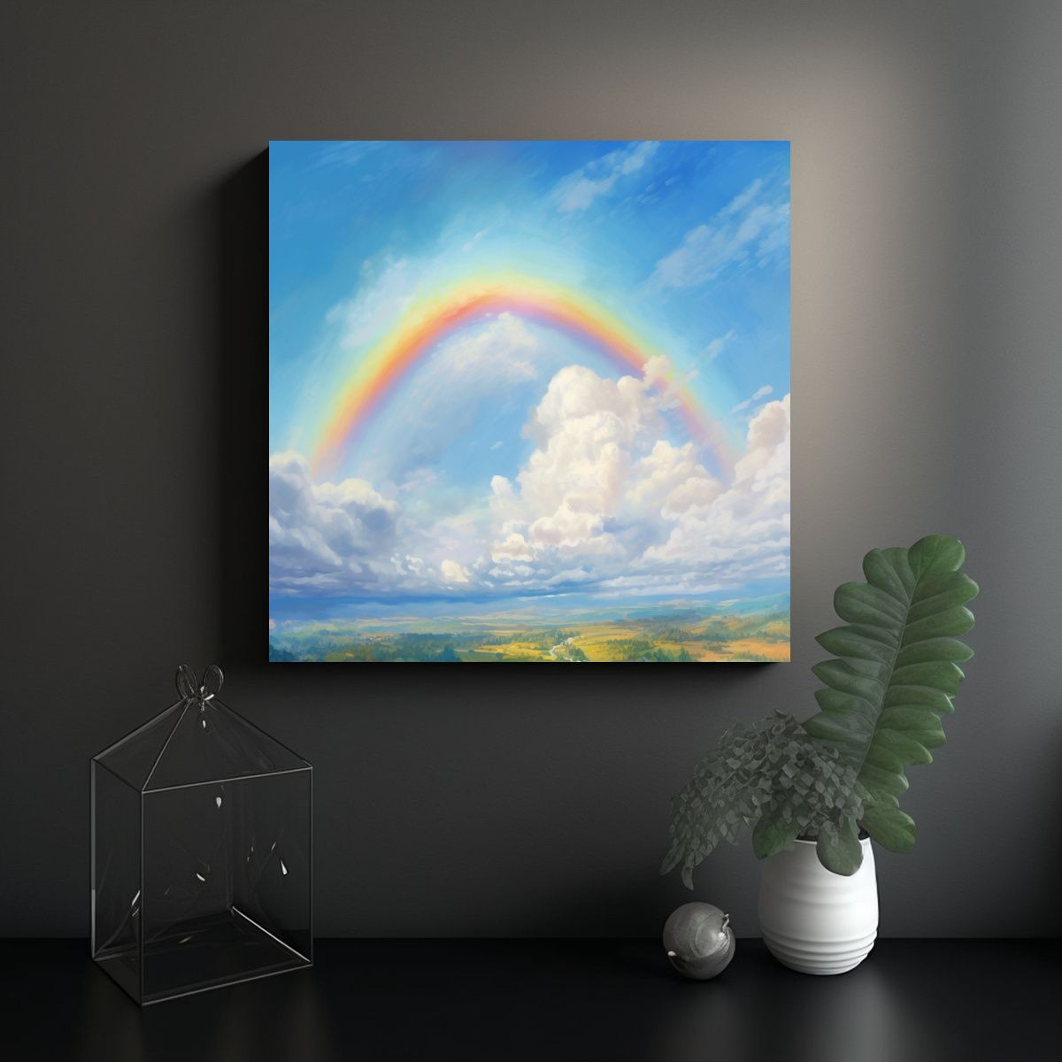 GENERICO - Pintura Al óleo Estilo Arcoíris Sobre Cielo 50x50 Cm