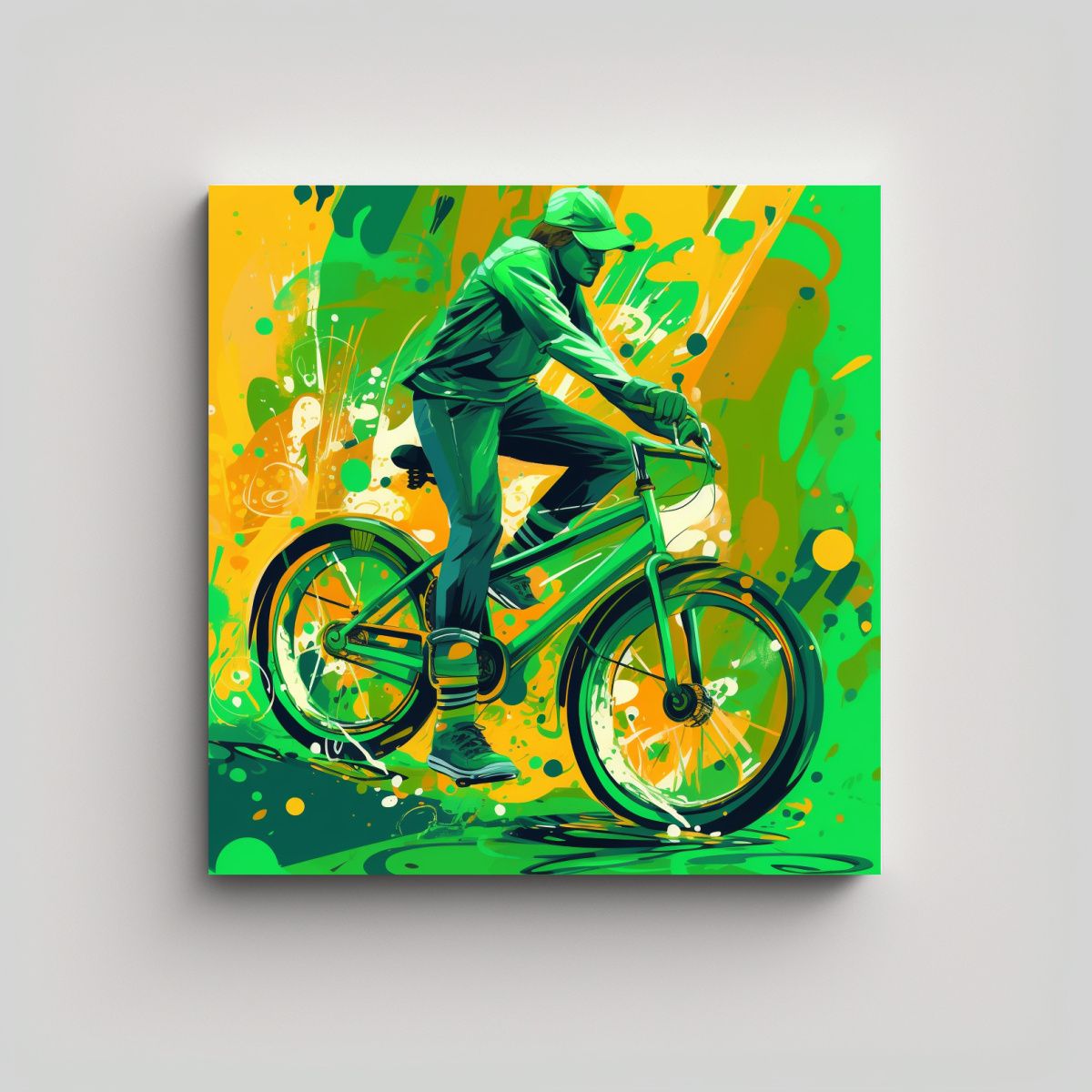 GENERICO - Cuadro Artístico Ciclista En Verde 80x80 Cm
