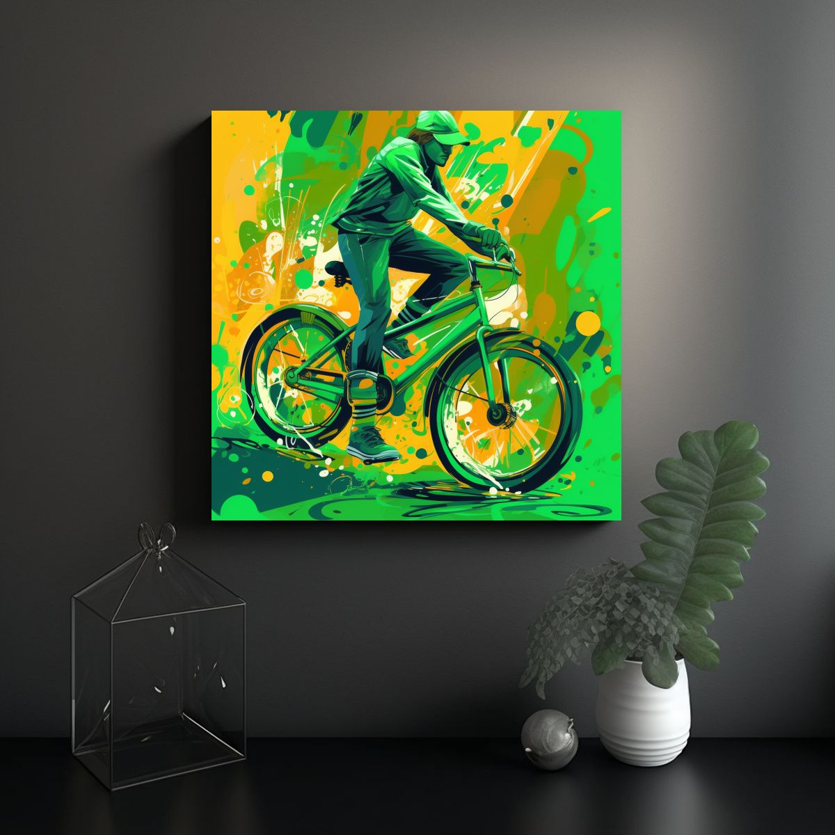 GENERICO - Cuadro Artístico Ciclista En Verde 80x80 Cm