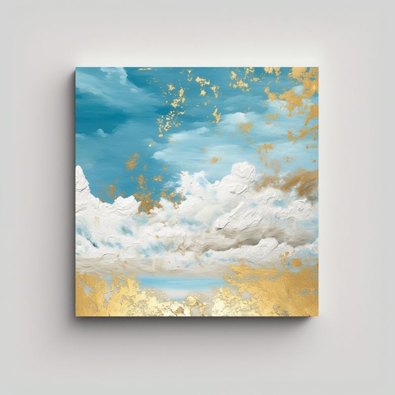 GENERICO - Pinturas De Arte Moderno En Tonos Dorado Celeste 50x50 Cm