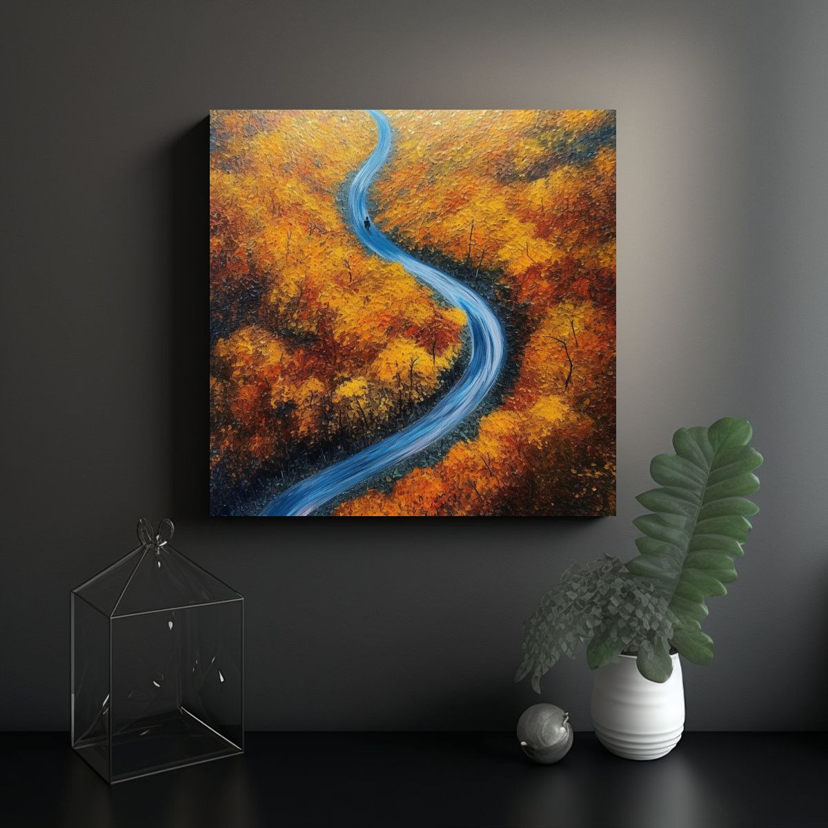 GENERICO - Paisaje Otoñal De Carretera Con Follaje Visto 50x50 Cm