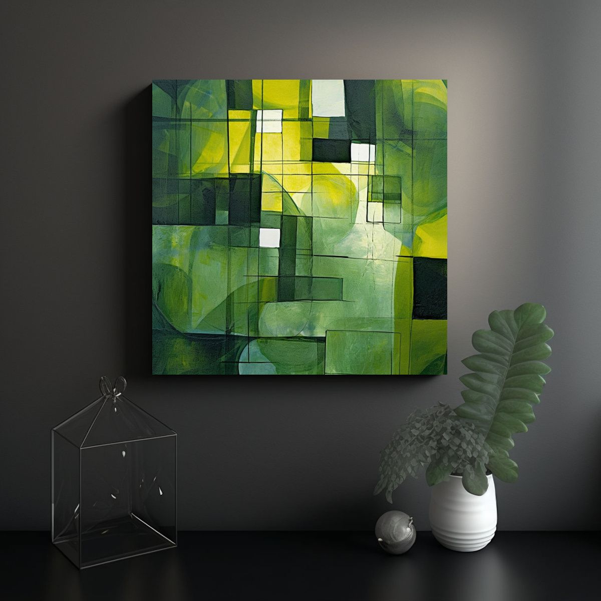 GENERICO - Pintura Abstracta Renovada En Verde Para 80x80 Cm