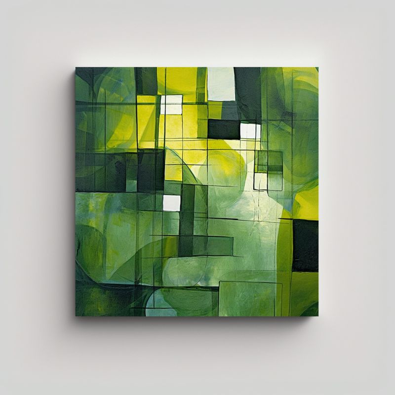 GENERICO - Pintura Abstracta Renovada En Verde Para 60x60 Cm