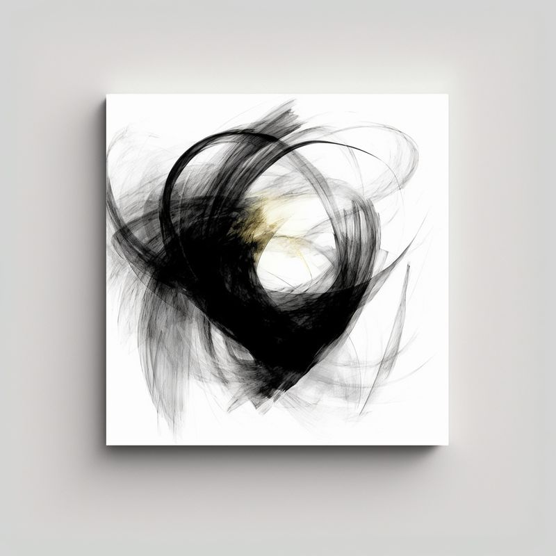 GENERICO - Cuadro Tela Abstracto Negro Y Pinceladas 60x60 Cm
