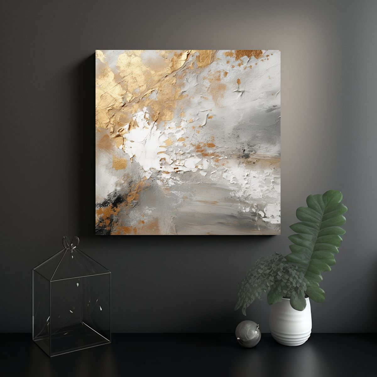 GENERICO - Cuadro Impacto Visual Beige Y Gris Con Manchas 70x70 Cm