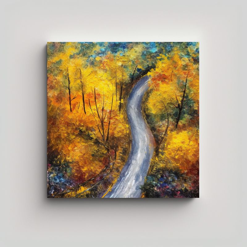GENERICO - Cuadro Paisaje Otoñal Carretera Con Hojas Vistas 90x90 Cm