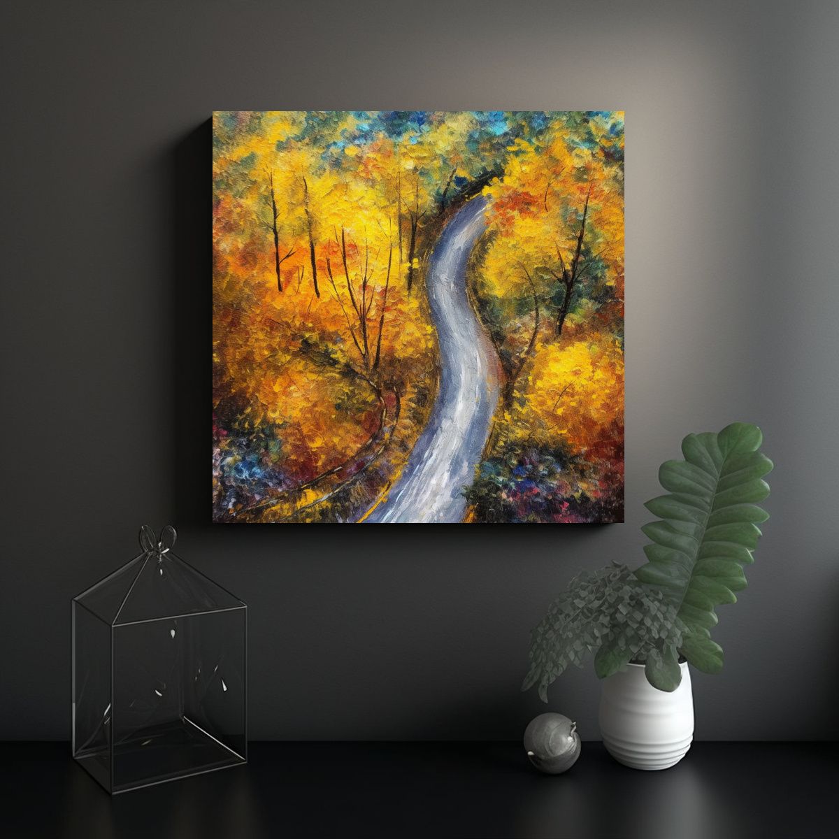GENERICO - Cuadro Paisaje Otoñal Carretera Con Hojas Vistas 90x90 Cm