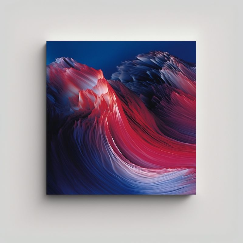 GENERICO - Pintura Decorativa Abstracta De Ondas En Rojo Y 80x80 Cm