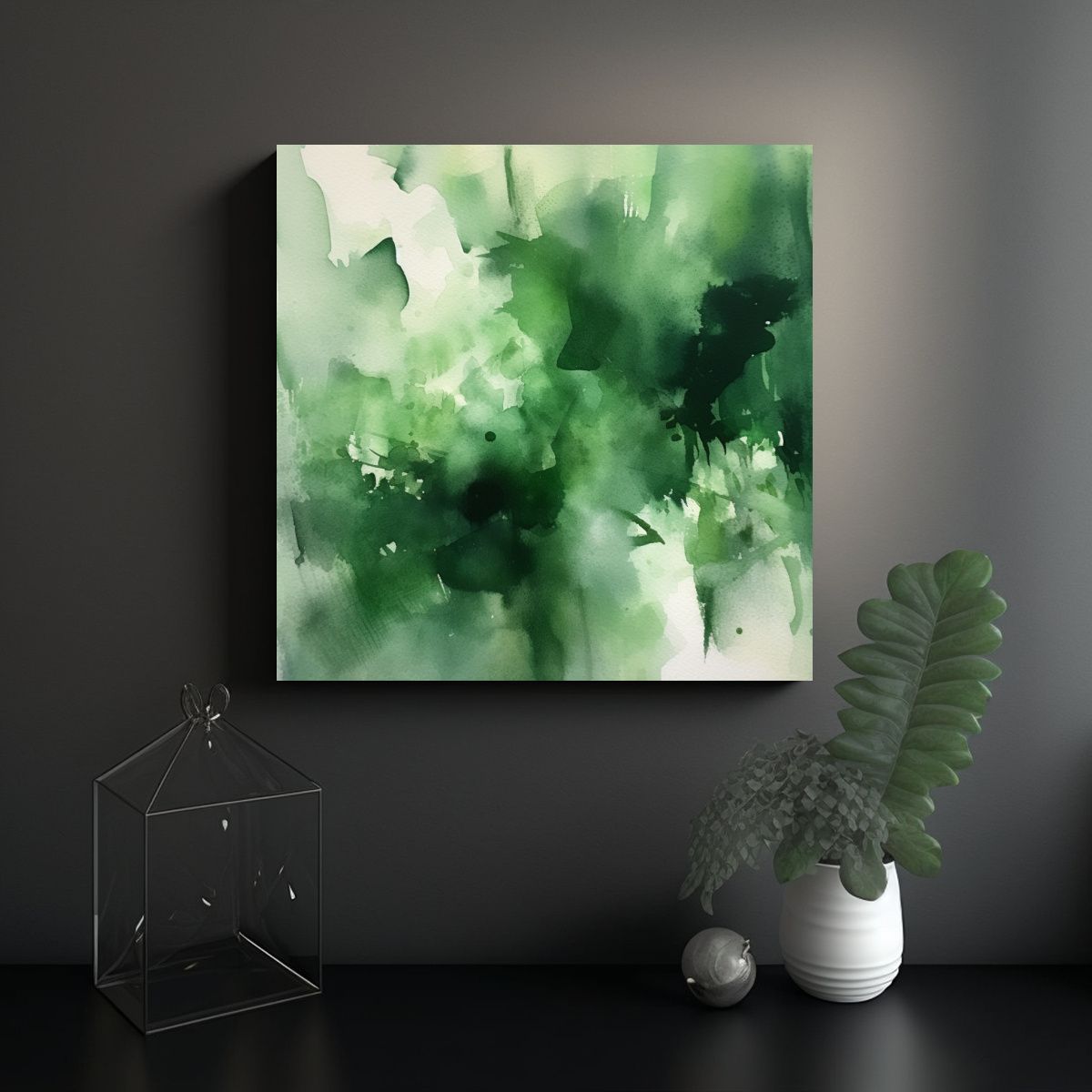 GENERICO - Cuadro Abstracto Pop Art Acuarela Verde Oscuro 90x90 Cm