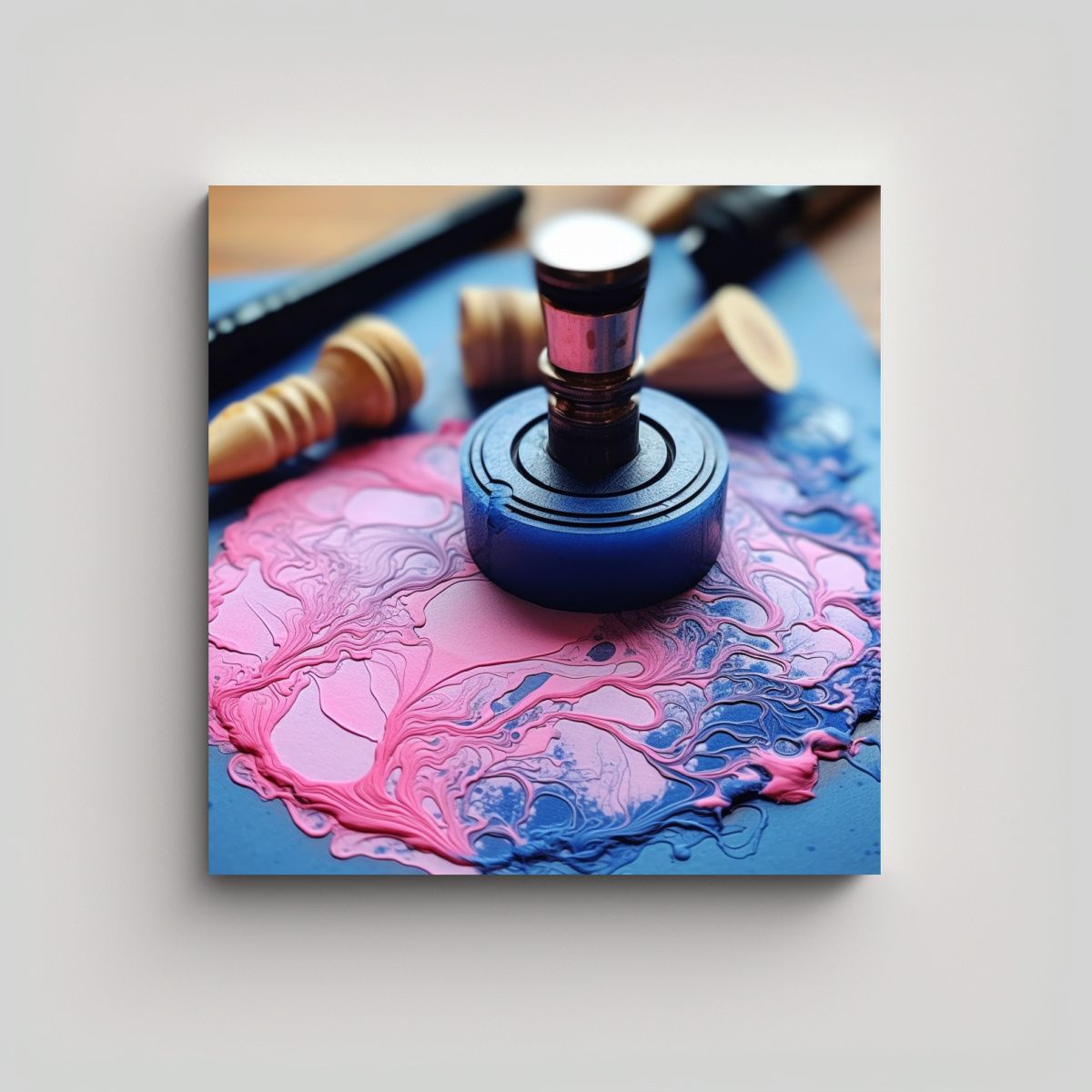 GENERICO - Cuadro Expresión Llamativo Tinta Azul Y Rosa 90x90 Cm